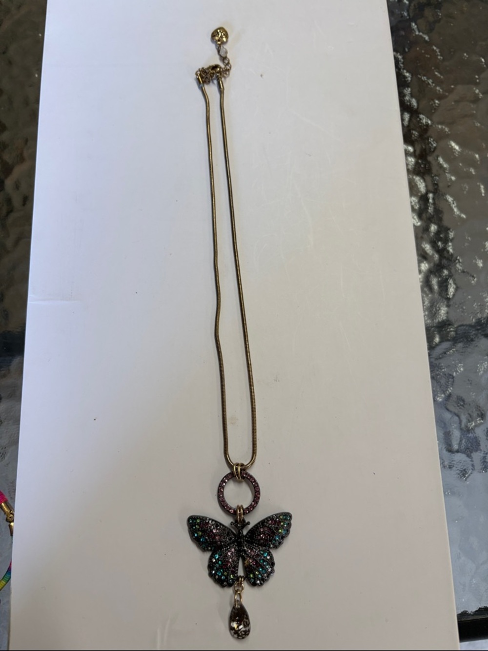 Betsey Johnson Gold-Tone Multicolor Crystal Butterfly Necklace